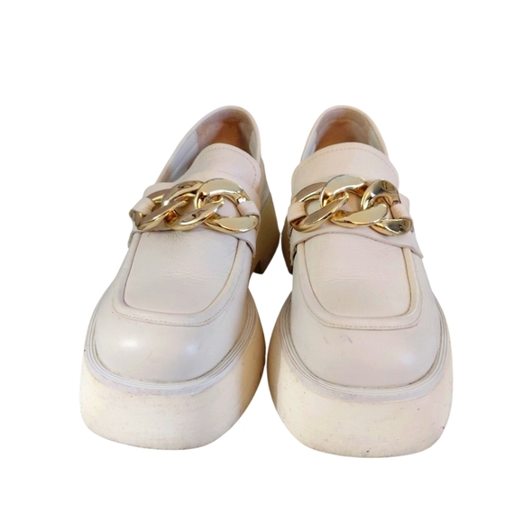 Steve Madden Chunky Cream Platform Leather Loafers Lug Sole Flats Size 7.5 - Picture 2 of 13